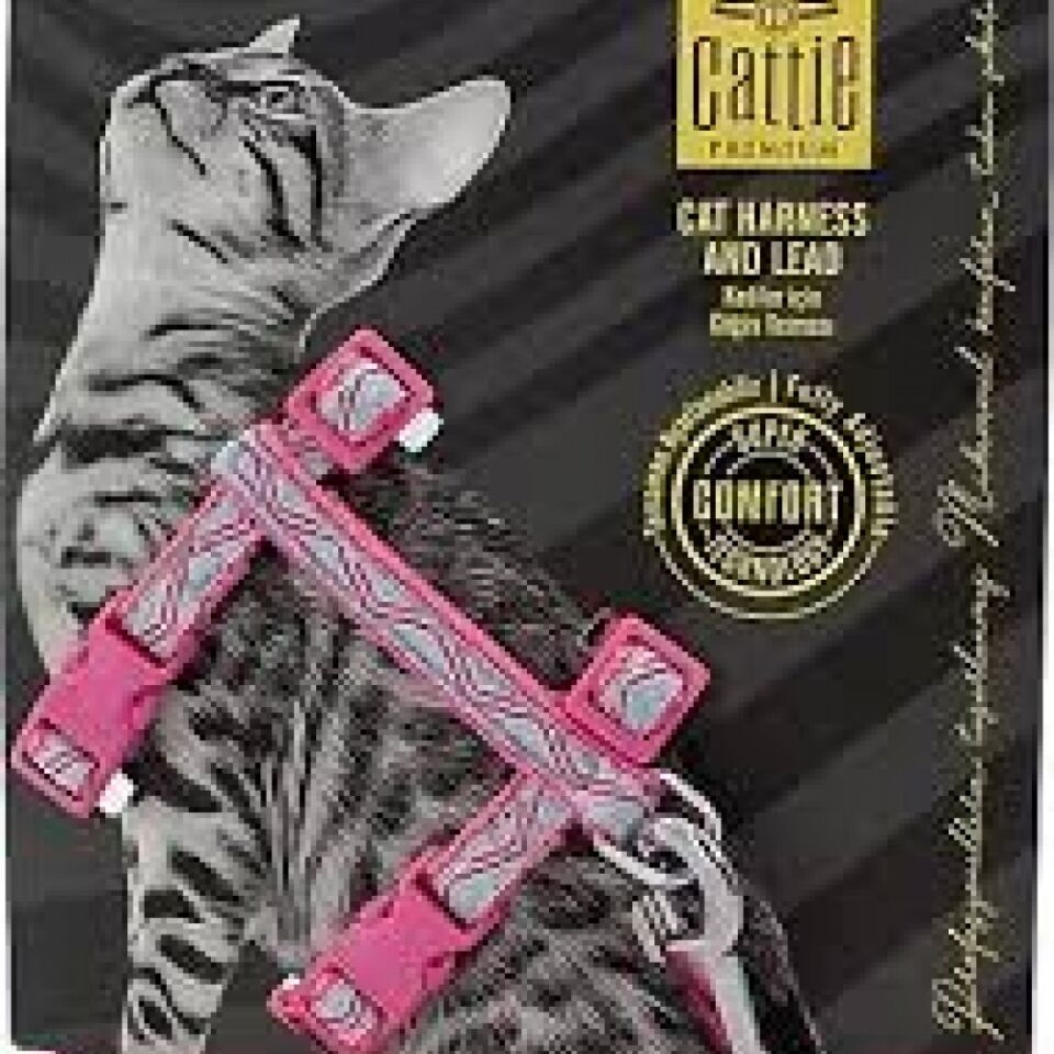 Cattie Özel Desenli Dokumadan El Yapımı Kedi Göğüs & Gezdirme Takımı Pembe (1 x 25 - 40 cm)