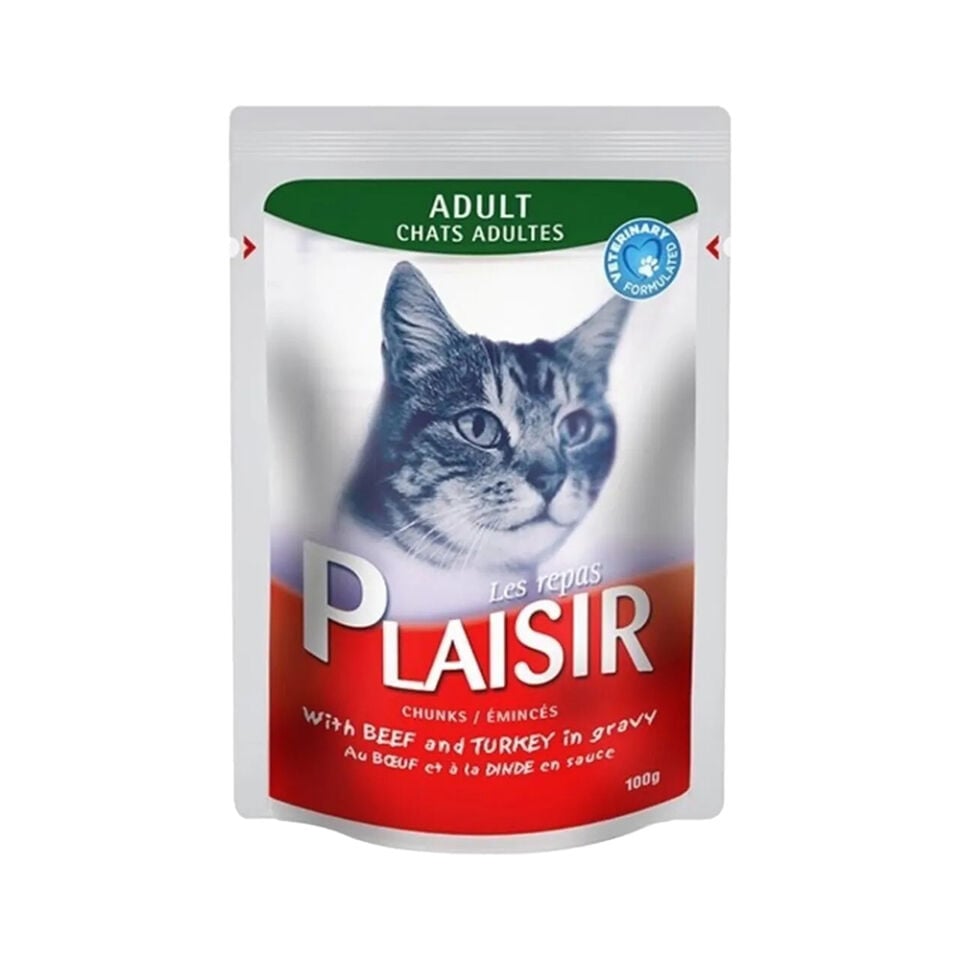 Plaisir Biftek Etli ve Hindi Etli Yetişkin ve Kısırlaştırılmış Kedi Pouch Yaş Mama (100 g)
