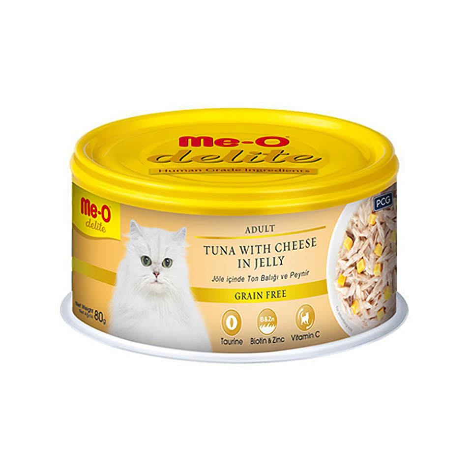 Me-O Delite Tahılsız Ton Balıklı ve Peynirli Yetişkin Kedi Konserve Maması (80 g)
