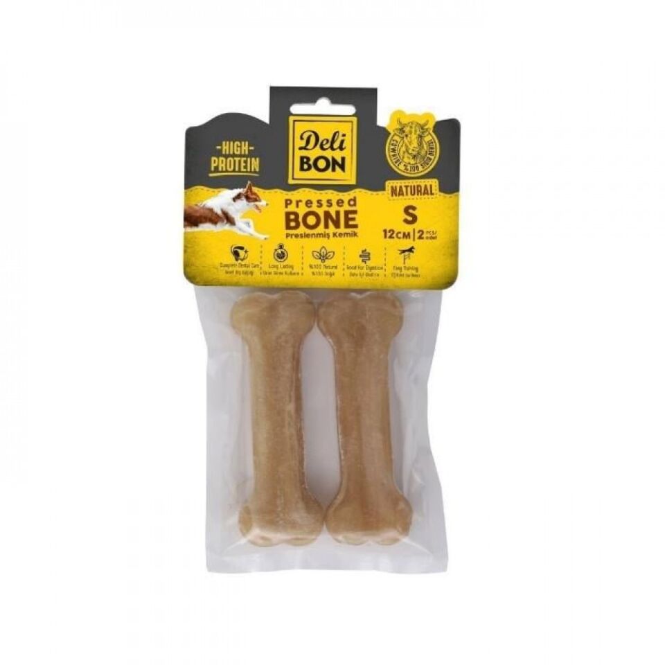 Deli Bon Deri Natural Press Kemik Köpek Ödülü 12 cm (2'li)