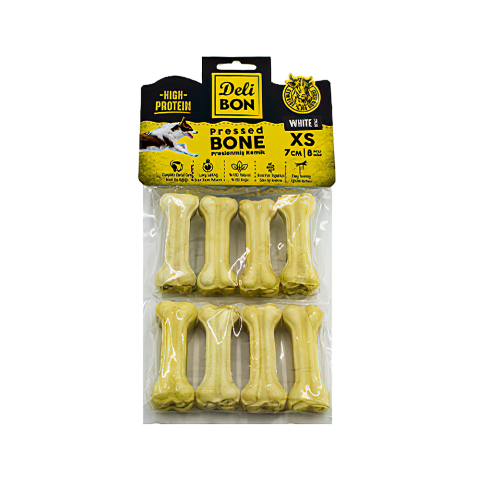 Deli Bon Deri Press Kemik Köpek Ödülü 7 cm (8'li)