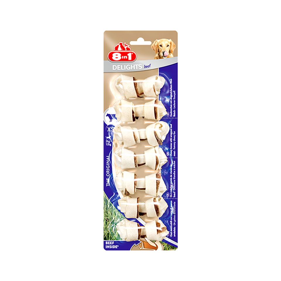 8in1 Delights Bones Ağız Bakımı İçin Düğümlü Biftek Etli Köpek Kemiği XS (7'li)