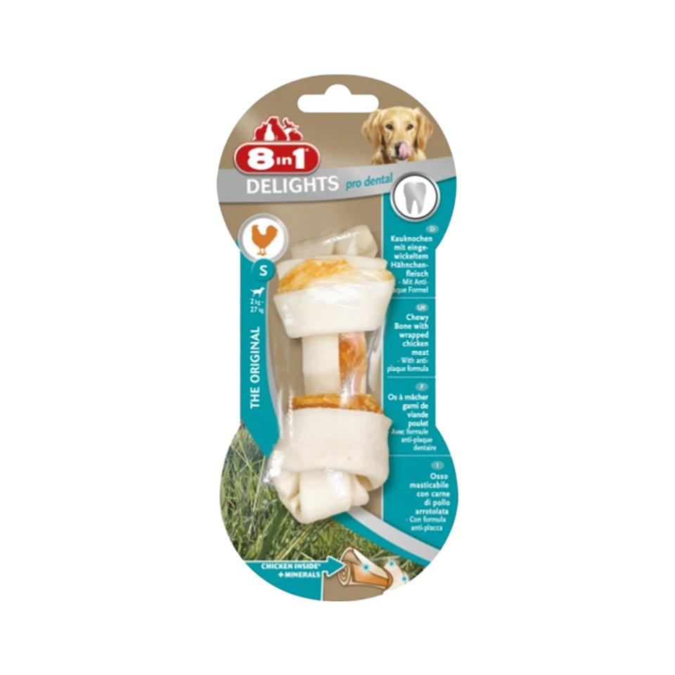 8in1 Delights Düğümlü Tartar Oluşumunu Engelleyen Tavuk Etli Köpek Ödül Kemiği S (35 g)