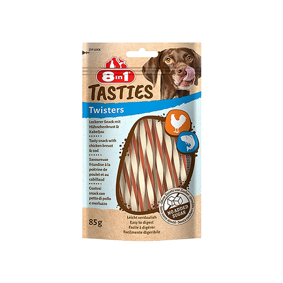 8in1 Tasties Twisters Tavuk Etli ve Balıklı Burgu Köpek Ödülü (85 g)