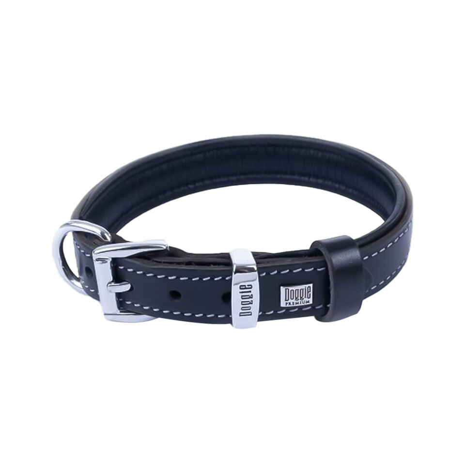 Doggie Comfort Deri Kemik Desenli Köpek Boyun Tasması Medium Siyah (2,5 x 37 - 45 cm)