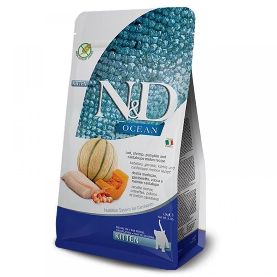 N&D Ocean Morina Balıklı, Bal Kabaklı & Karidesli Yavru Kedi Maması (1,5 kg)