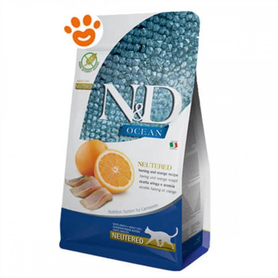 N&D Ocean Tahılsız Ringa Balığı ve Portakallı Kısırlaştırılmış Kedi Maması (1,5 kg)