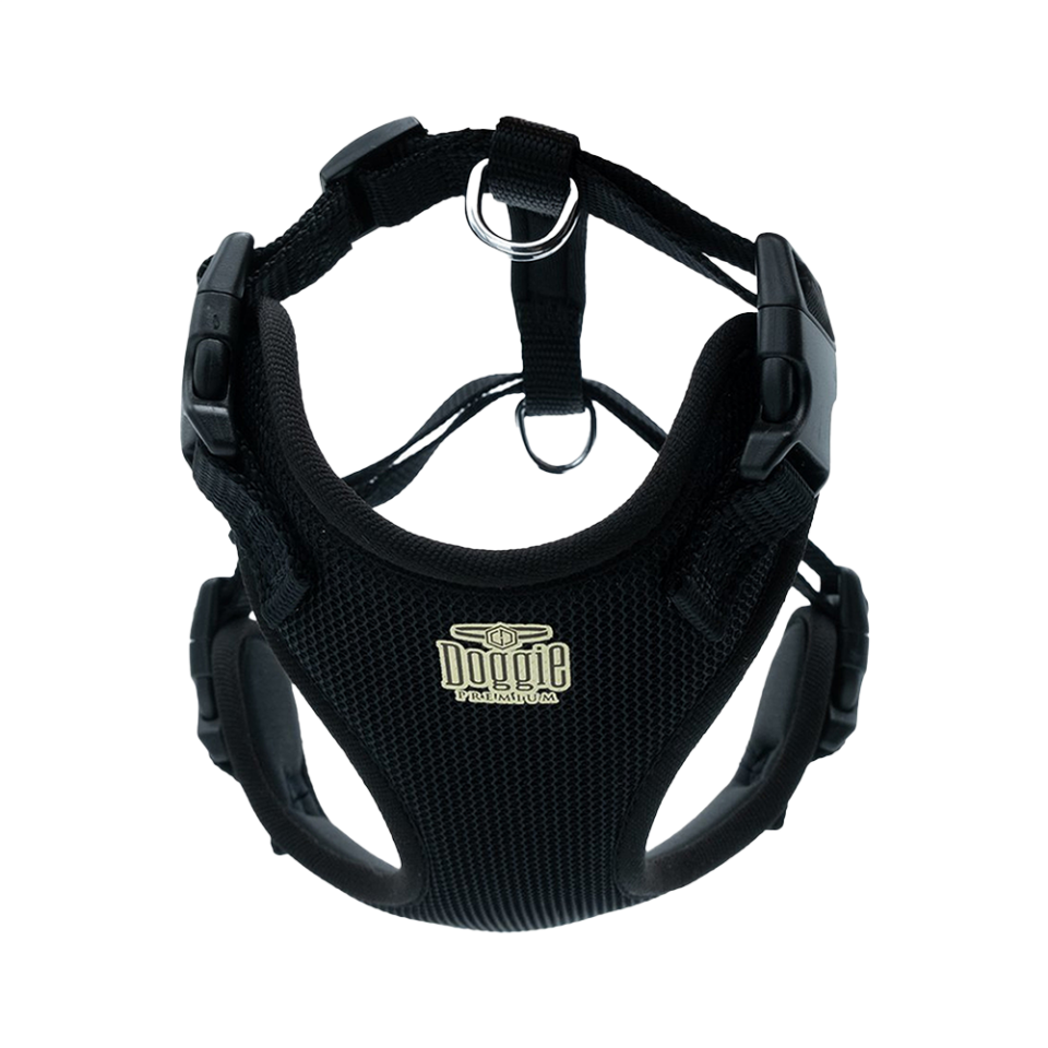 Doggie Havalı Dokuma Köpek Göğüs Tasması Siyah (1,5 x 35 - 45 cm)